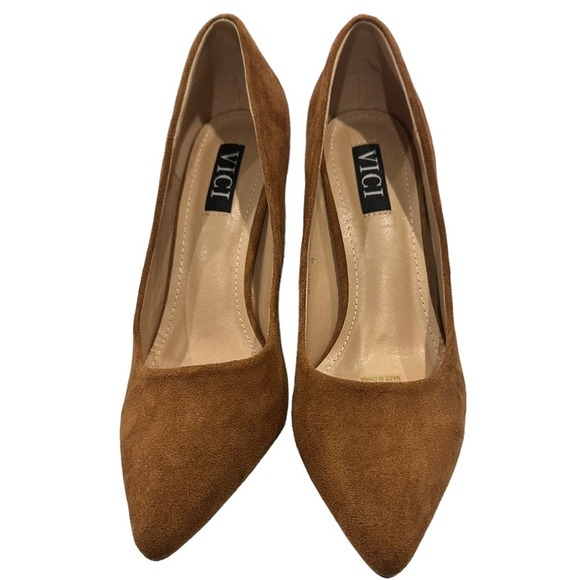 Vici Mary chestnut micro suede woven texture on block heel - Picture 3 of 11